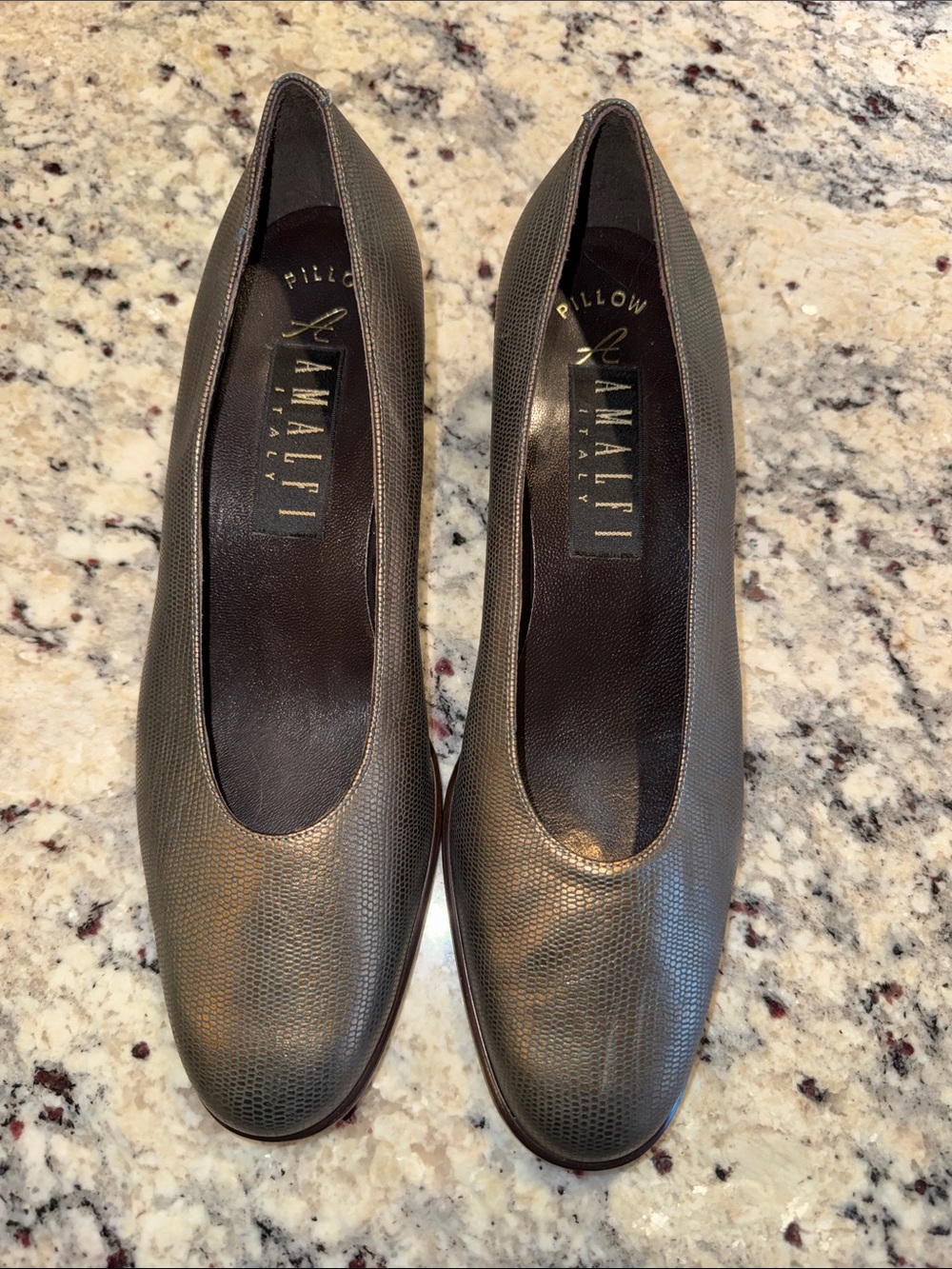 Amalfi Bronze Textured Leather Round-Toe Heels